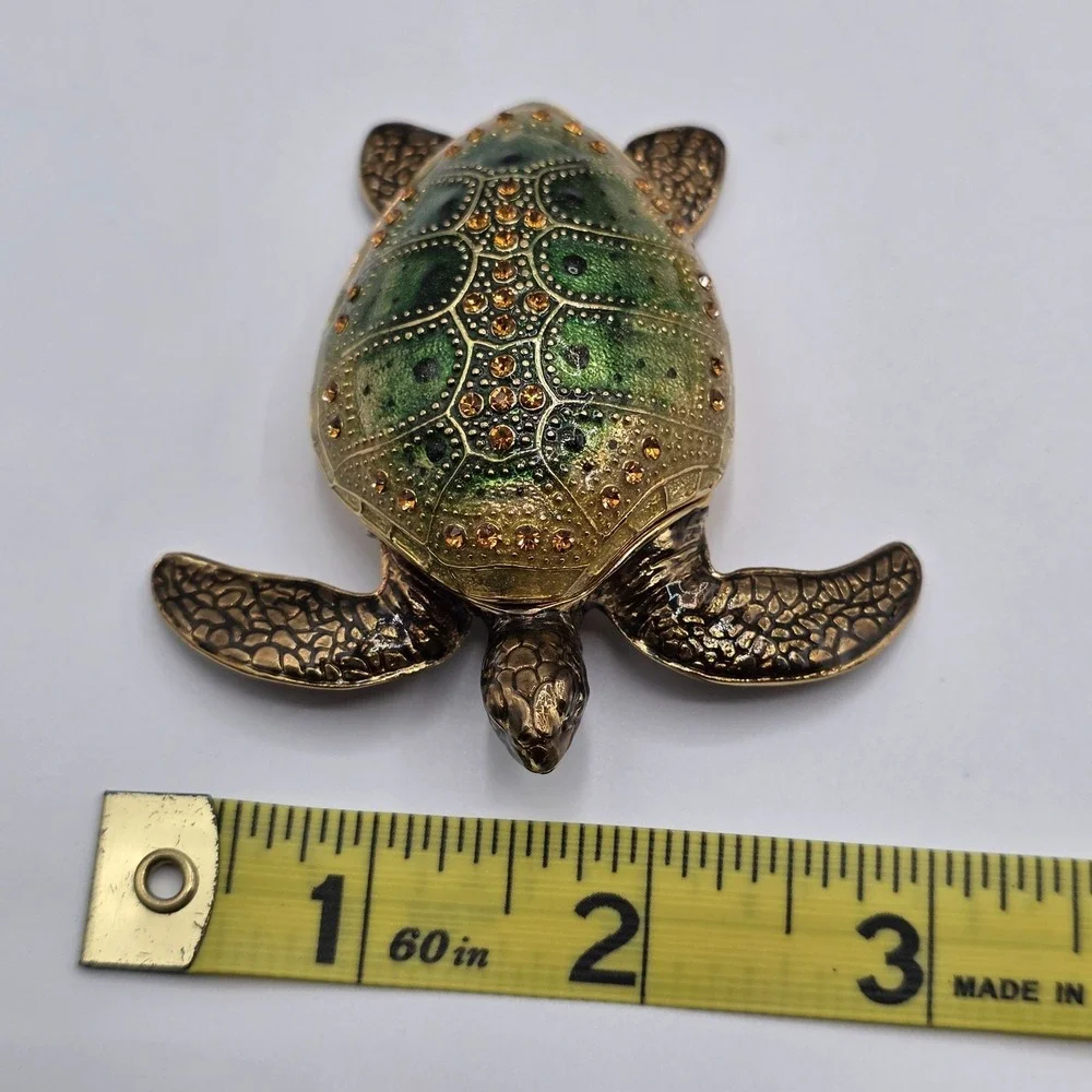 Enamel Trinket Box Turtle Hinged Jeweled‎ Decorative Figurine Collectible